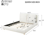 Merax Queen Boucle Platform Bed with 2 Removable Headboard Pillows, White