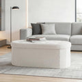 DUMOS Ottoman Bench End of Bed, 43 Inch Ottoman with Storage, Foot Rest Bench Stool with Cushion, Oval Round Folding Storage Chest for Bedroom, Living Room, Entryway, Dorm, Teddy Fabric, White