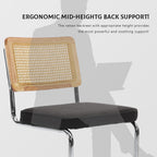 Rattan Dining Chairs Set of 4,Upholstered Mid-Century Modern Dining Room Chairs with Cane Backrest,Retro Linen Kitchen Chairs with Stainless Chrome Base,Black
