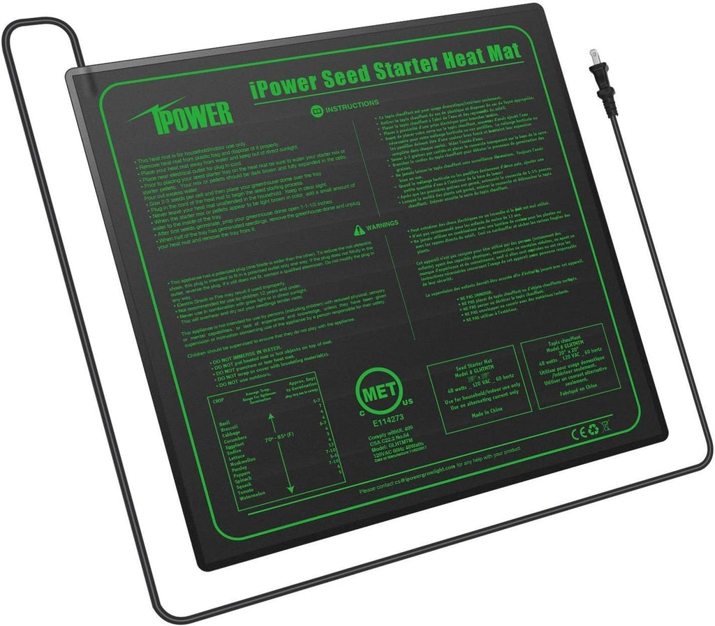 iPower GLHTMTM-A 20" x 20" Waterproof Durable Seedling Heat Mat Warm Hydroponic Plant for Indoor Gardening Germination Starting, black