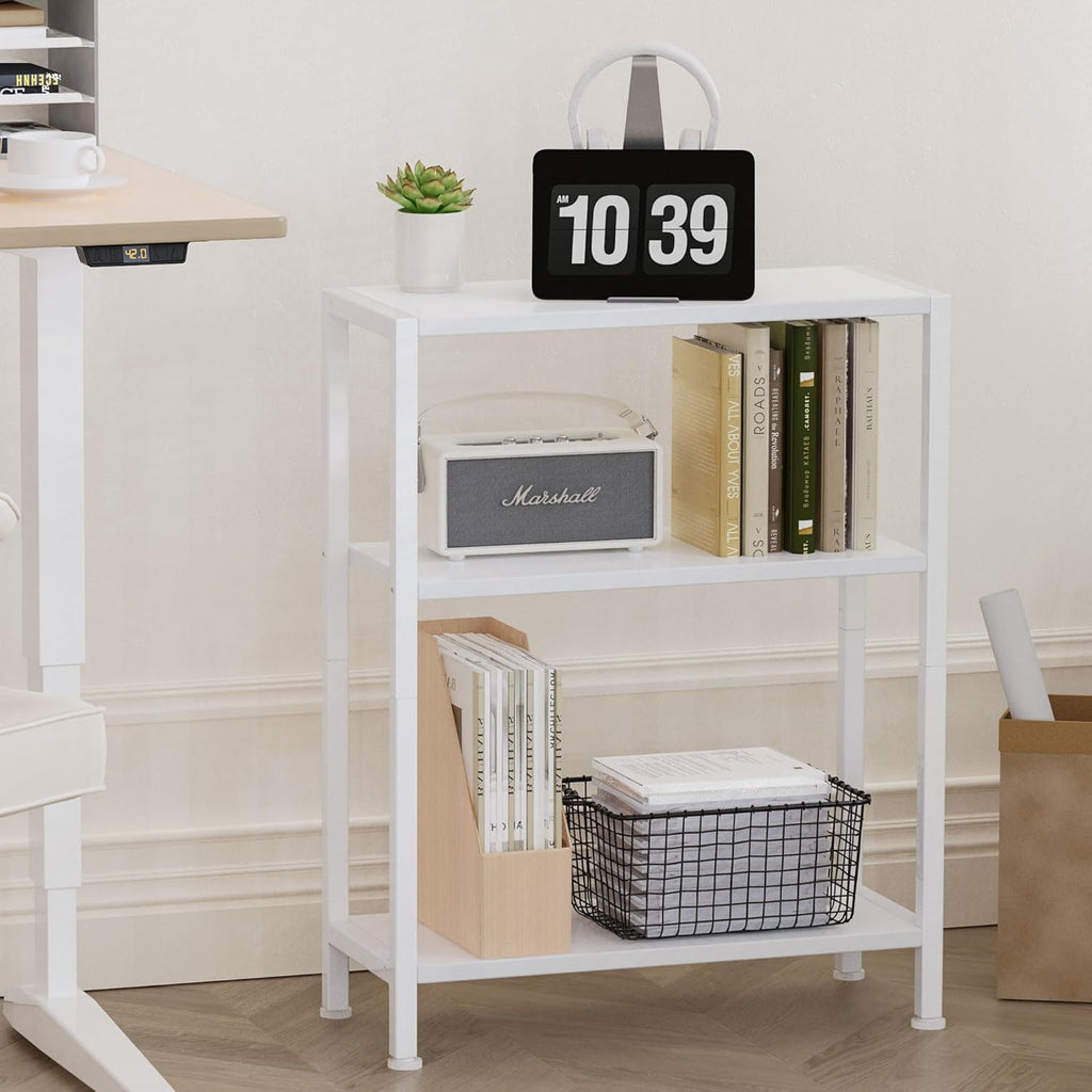 3-Tier Side Table Set of 2, Small End Table, Sofa Side Table for Narrow Spaces, Slim End Table, Nightstand Table, for Living Room Bedroom Office, White