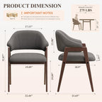 MALOL Wooden Dining Chairs Set of 4, Modern Fabric Upholstered Dining Room Chair, Kitchen Side Chairs, Farmhouse Dinner Chair with Curved Open Back for Kitchen, Grey