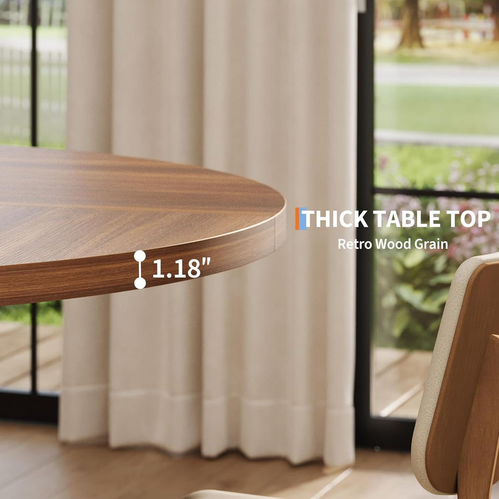 Garvee 47" Round Dining Table, Walnut Brown | For 4-6 People, Modern Circle Design, Wooden Cross Pedestal Base, For Living Room, Kitchen
