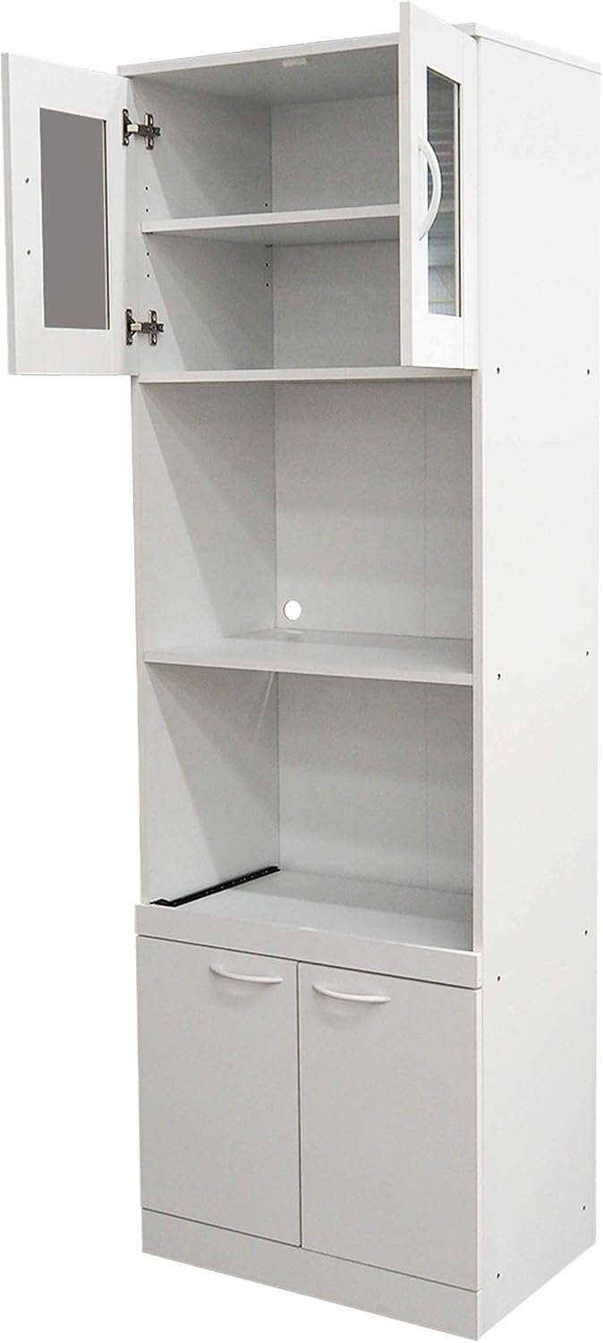 KB Designs - 71" Wood/Glass Kitchen Storage Pantry, Microwave Cabinet, White