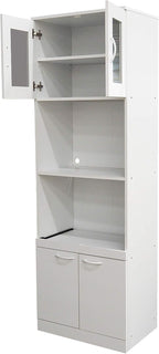 KB Designs - 71" Wood/Glass Kitchen Storage Pantry, Microwave Cabinet, White