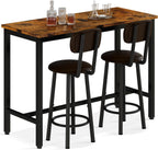 AWQM Bar Table Set of 2, Industrial Bar Table and Chairs Set of 2,3 Piece Bar Height Table with 2 Backrests Stools,Small Kitchen Table for 2,Small Space,Brown & Black