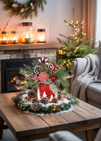 Christmas Centerpieces for Tables, Small Christmas Table Arrangements with Ceramic Vase Red & White Winter Holiday Table Centerpiece with Pine Branches Candy Cane Decor for Tabletop Dinner Tables