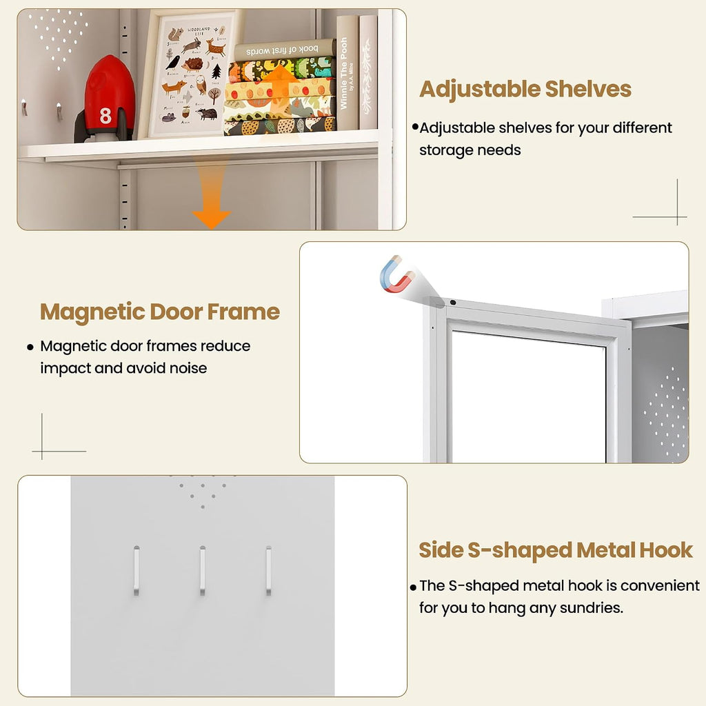 Kitchen Pantry Storage Cabinet, 72" H Storage Cabinet with Doors and Adjustable Shelves, Spacious Cupboard with 2 Handles, Metal Kitchen Cabinet for Dining Room, Living Room, White