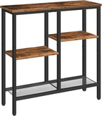 HOOBRO Narrow Console Table, Sofa Table, 4-Tier Industrial Entryway Table with Metal Mesh Shelf, Hallway Table with Adjustable Feet, for Entryway, Living Room, Hallway, Rustic Brown and Black BF79XG01
