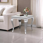 Henf 23in Square End Table Faux Marble End Table w/Stainless Steel Legs,Luxury Sofa Side Table Tea Table for Living Room Office, Nightstand Bedside Table for Bedroom, White and Silver End Side Table
