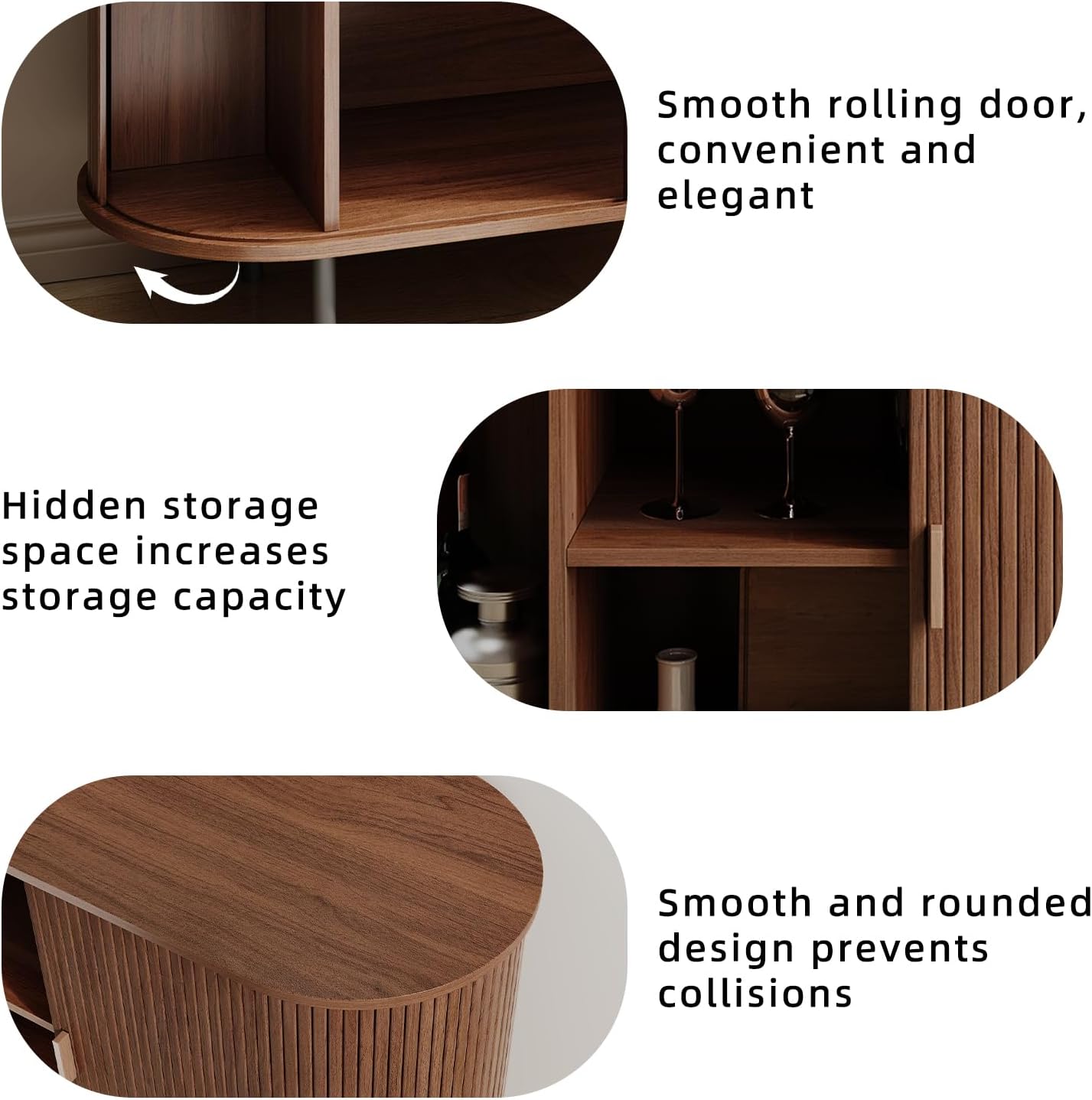 Buffet Sideboard Cabinet with Fluted Sliding Door, 40" Storage Console Table with Adjustable Shelf for Kitchen, Entryway, or Living Room, Modern Accent Coffee Bar, Walnut