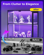 AODK Display Case with RGB Lights, 4-Tier Display Cabinet with Glass Doors and Storage Shelves, Glass Display Cabinet Shelf for Collectibles, Black Curio Cabinet for Game Room