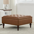 Storage Ottoman Coffee Table, Large Ottoman with Storage Oversized Square Footstool with Anti-Slip Embedded Lid, Tufted Upholstered Ottomans for Living Room, Brown Faux Leather