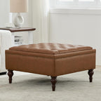 Storage Ottoman Coffee Table, Large Ottoman with Storage Oversized Square Footstool with Anti-Slip Embedded Lid, Tufted Upholstered Ottomans for Living Room, Brown Faux Leather