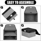 Small 8 Quart Linen Fabric Foldable Storage Bin Cube Organizer Basket with Lid & Handles, Collapsible Decorative Box Container for Home, Dorm, Closet, Black & Gray, 10"x8"x6", 6-Pack
