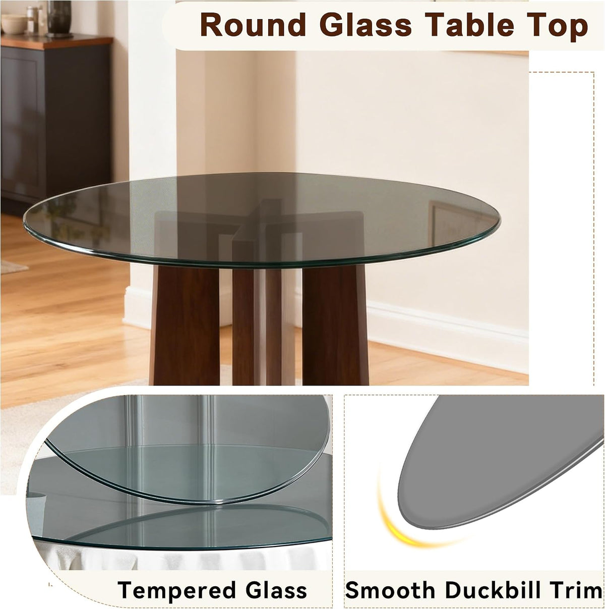 TesNus 18" Round Gray Tempered Glass Table Top, 0.24" Thick Smoked Replacement Glass Top with Pencil Polished Edge, Heat Resistant & Waterproof, Easy to Clean Glass Tabletop for Patio Table