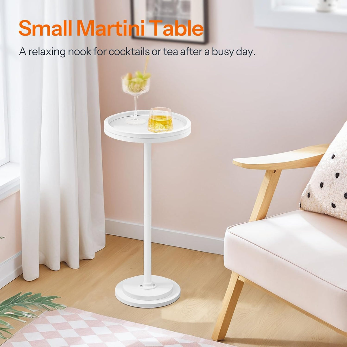HOOBRO Small Round Side Table, Drink Table, Coffee Martini Table with Pedestal Accent for Small Spaces in Living Room, Bedroom, Sofa Couch, White WW168BZ01