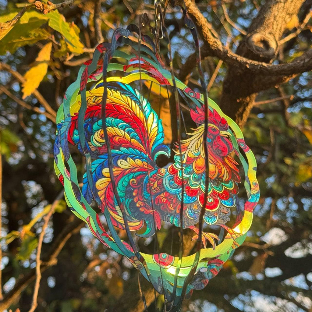 Rooster Wind Spinner, 3D Hanging Stainless Steel Garden Spinner, Wind Spinner Hanging for Outdoor & Indoor Décor, Unique Gifts for Yard Garden Decoration or Patio Décor (Rooster)