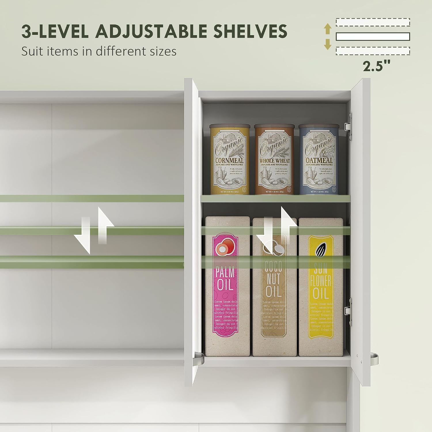 HOMCOM 71" Kitchen Pantry Cabinet, Tall Storage Cabinet with Microwave Stand, Buffet with Hutch, 6 Doors, Storage Drawer, 3 Adjustable Shelves for Living Room, Dining Room, White