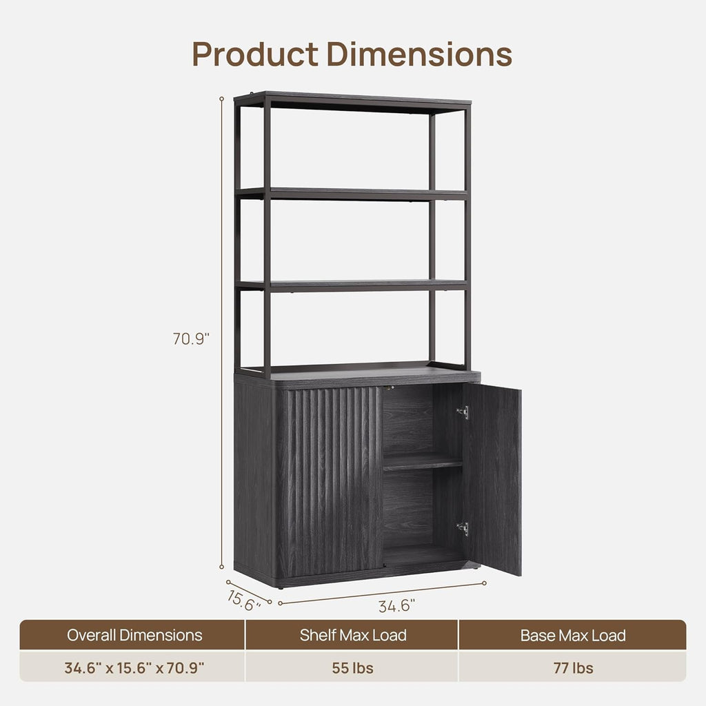SICOTAS 71" Tall Book Shelf with Doors 5 Tier Bookshelf Bookcase