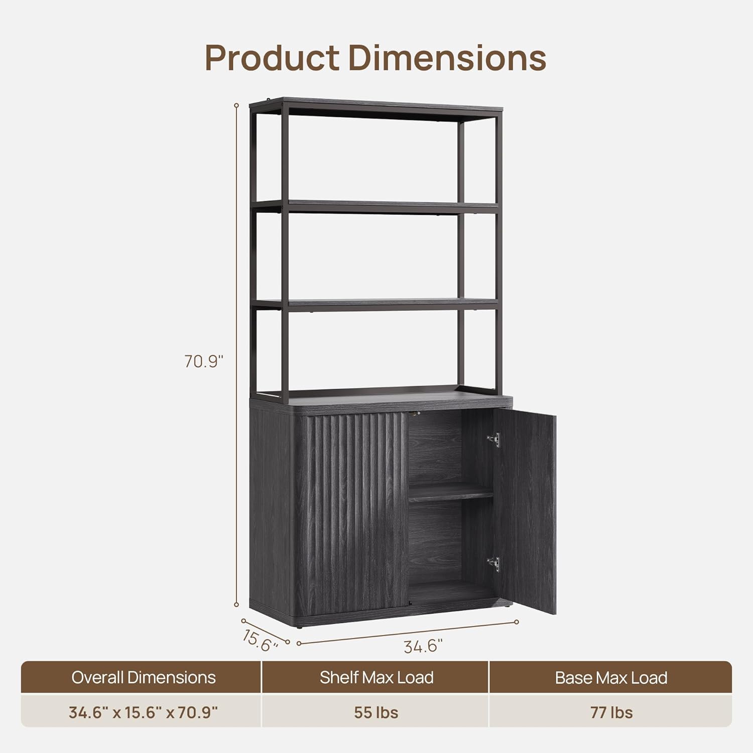 SICOTAS 71" Tall Book Shelf with Doors 5 Tier Bookshelf Bookcase