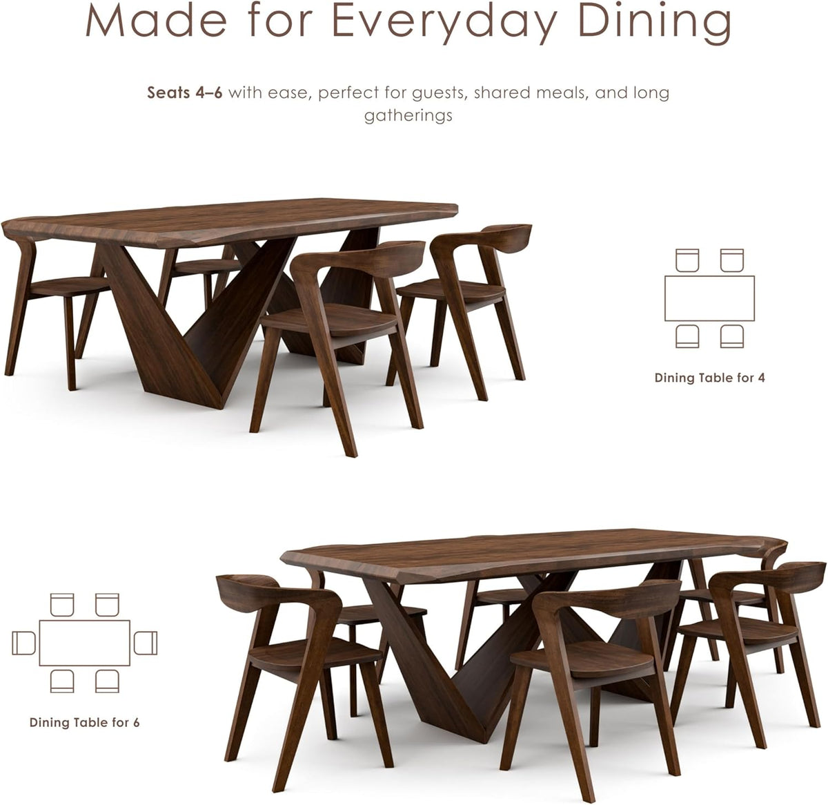 Furniture of America Nazaen III 82.5" Mid-Century Modern Solid Wood Live Edge Dining Table with Steel Support, Walnut Finish, Seats 4–6