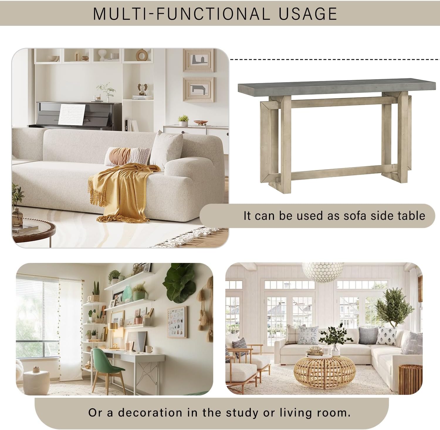 59 Inch Solid Wood Console Table, Table Sofa Table for Entryway, Hallway Living Room, Foyer, Contemporary Minimalist Style, Grey