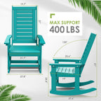GREENVINES Outdoor Rocking Chairs | Set of 2 | Porch Rocker | HDPE Plastic | Aqua | Oversized Rockers | High Back | Big & Tall | Ladder Back | for Patio Outside Backyard Balcony Garden
