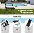 GOFLAME 6 Pack Folding Chairs, Fabric Dining Chair Set with Padded Seat & Metal Frame, Indoor Outdoor Upholstered Commercial Seat for Home Office Events Wedding Party, Grey & Black