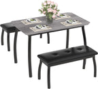 Dining Table Set for 4, 3-Piece Wooden Kitchen Table with 2 Upholstered Benches, Space-Saving Dinette Set for Restaurant, Studio, Dining Room, Home Kitchen(43''x28''x30''), Gray
