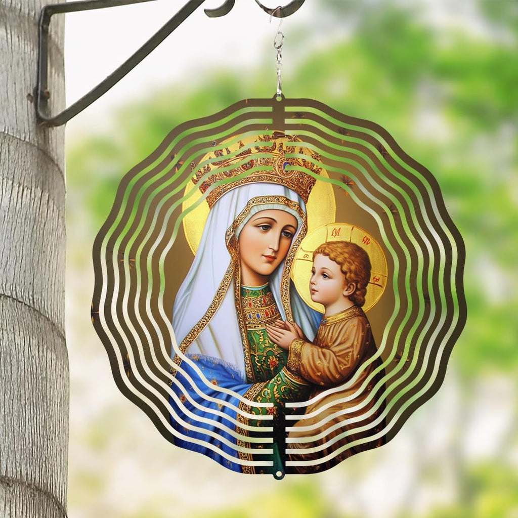 Crown Virgin Mary Wind Spinner, Metal Wind Spinners Outdoor Indoor, Religious Jesus Christ Garden Decor for Outside, Stainless Wind Spinners for Yard and Garden 10 inch 3D (25.76X25 CM)