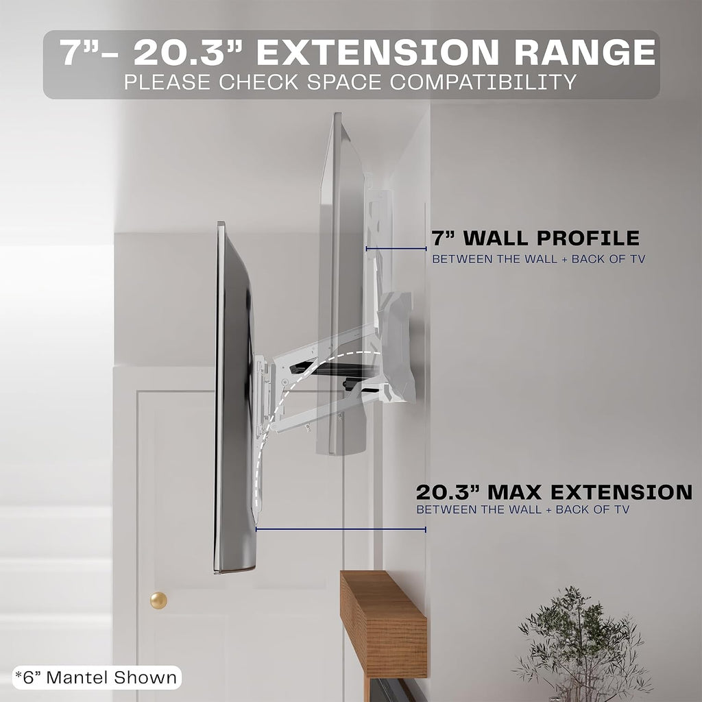VIVO White Motorized TV Wall Mount for 37 to 70 in Screens, MOUNT-E-M070R-W | Height Adjustable, Above Fireplace, Electric Drop Down Mantel TV Mount with Remote Control, Holds 77 lbs