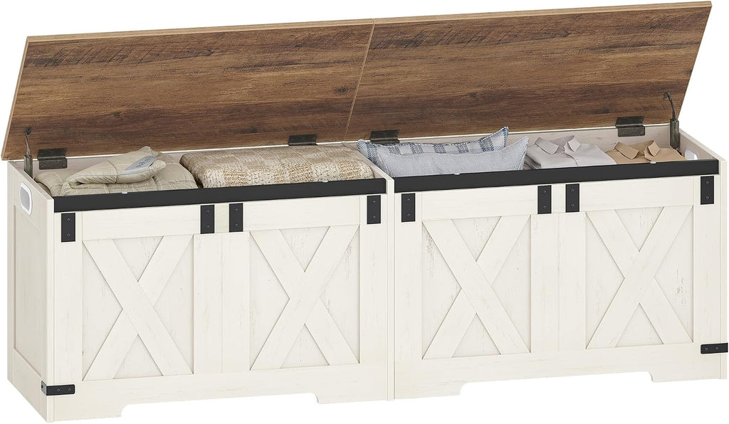 Hzuaneri 59" Farmhouse Storage Chest and Bench | 70 Gal | 330lb Seat | Soft-Close Hinges | Retro White | Shoe and Blanket Storage for Bedroom, Living Room, Entryway | Easy Assembly | SB15014X