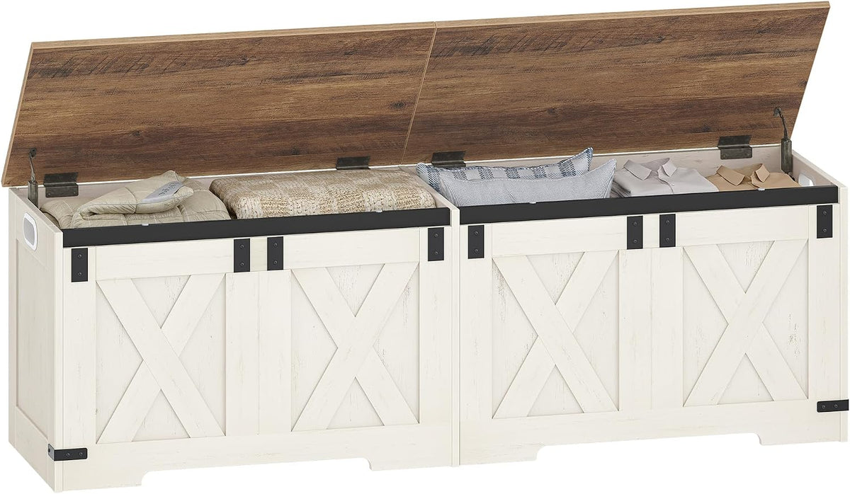 Hzuaneri 59" Farmhouse Storage Chest and Bench | 70 Gal | 330lb Seat | Soft-Close Hinges | Retro White | Shoe and Blanket Storage for Bedroom, Living Room, Entryway | Easy Assembly | SB15014X