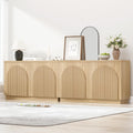 Yechen 110" Modular Fluted Sideboard Buffet Cabinet with Storage, Wood Mid Century Modern Credenza Cabinet w/Arched Reeded Doors & Adjustable Shelves for Kitchen, Living Room, Natural