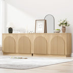 Yechen 110" Modular Fluted Sideboard Buffet Cabinet with Storage, Wood Mid Century Modern Credenza Cabinet w/Arched Reeded Doors & Adjustable Shelves for Kitchen, Living Room, Natural