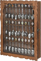 Ikee Design Wooden 30-Souvenir Spoon Display Case Cabinet, Wall-Mounted Tea Spoon Rack with Tempered Glass Suitable for Collection Display, 13.4W x 2.6D x 15.7H in