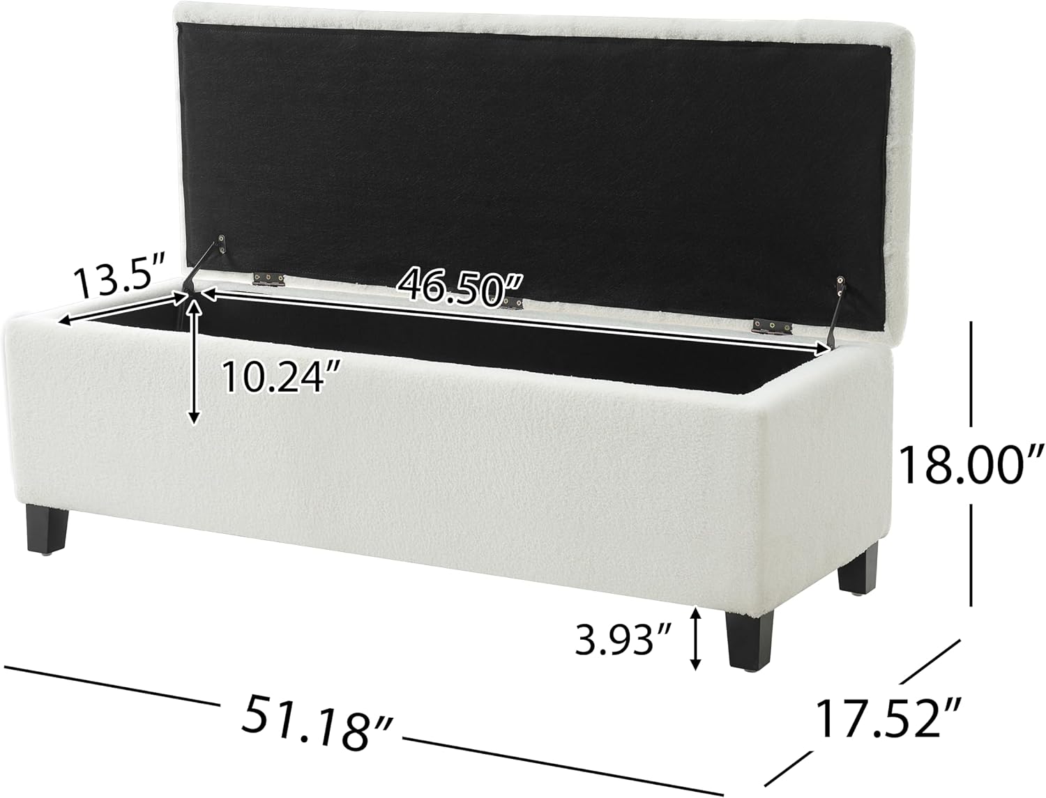Storage Bench End of Bed, White Boucle Storage Ottoman Bench with Pressure Hinges, Foot Rest with Rubber Wood Legs, Button Tufted Ottoman with Storage for Living Room, Bedroom, Entry Ways & Window