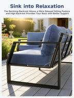Oversized Outdoor Modern Patio Sofa for 3, 5" Thick Cushions, Deep Seat & Wide Armrests, Comfortable Aluminum All-Weather Rustproof UV-Resistant Frame for Garden, Backyard, Porch
