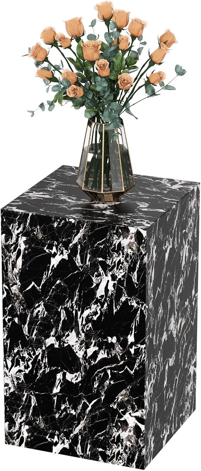 Modern Marble Side Table, 20" Small Square End Table for Living Room, Bedroom, Exhibition Hall, Suitable for Displaying Vases, Statues, Table Lamps, etc. (MAXCAP: 90 Lbs) Napoleon Black