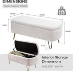Ottoman with Storage, Small Boucle Storage Ottoman Bench,Upholstered Entryway End of Bed Bench with Cushion and Gold Legs for Bedroom Living Room, Ivory