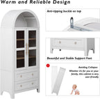 roomfitters 71" Pantry Cabinet with Arched Top and Glass Doors, 2 Storage Drawers and Adjustable Shelves for Kitchen, White
