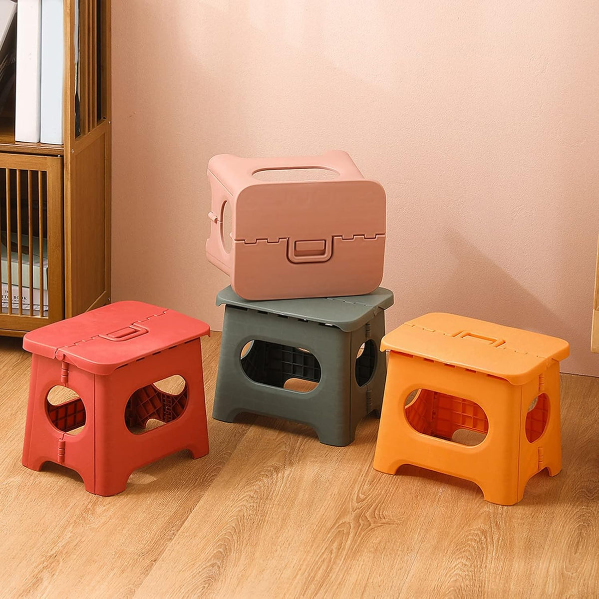 Lightweight Foldable Multi-Purpose Bathroom Stool Outdoor Portable Chair Fishing Tool Accessories for Kitchen Small Portable Folding Stools Chair for Adults Stool with Handle Small