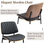 AVAWING Walnut Dining Chairs Set of 6, Mid Century Modern Dining Chairs PU Leather Upholstered Kitchen Chairs with Walnut Bentwood Back & Metal Legs for Dining Room, Kitchen, Living Room, Black
