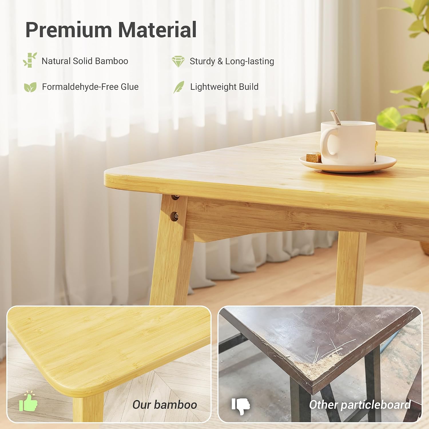 Bamboo Dining Table, Small Kitchen Table for 2, 27.6" Square Dining Tables for Small Space, Easy Assembly, Dinner Table for Dining Room, Living Room, Kitchen, Office(Natural)