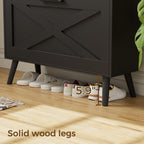 Homleke Farmhouse Shoe Storage Cabinet with Flip Drawers & Barn Door Design | Slim Narrow Shoe Rack Cabinet with Adjustable Shelves & Hidden Storage for Entryway, Foyer, Hallway, Living Room, Black