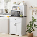 Microwave Stand with Storage and Drawer, Kitchen Pantry Storage Cabinet | Buffet Coffee Bar Cabinet with Adjustable Shelves, Charging Station, Kitchen Hutch Microwave Table for Dining Room