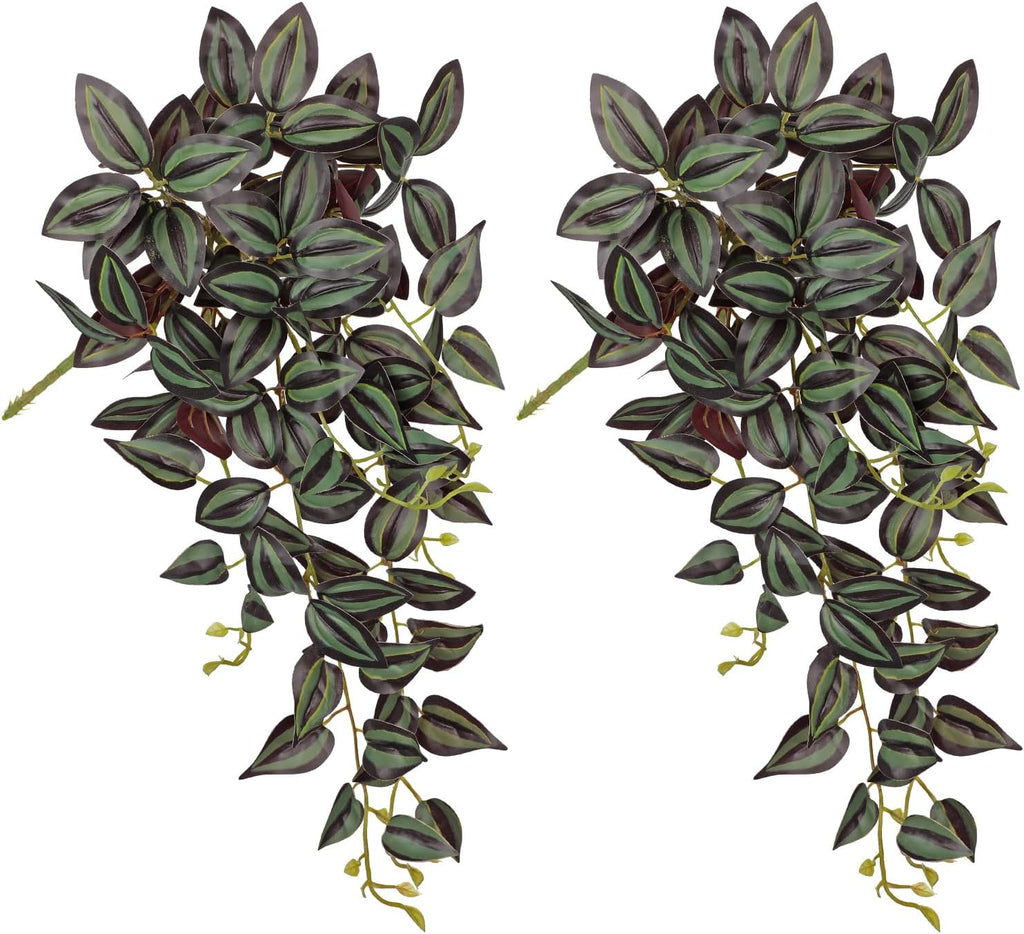 DILATATA Fake Hanging Plants Artificial Hanging Plants 26" Faux Wandering Jew Hangings Leaves Plant for Wall Shelf Home Indoor Outdoor Decor - 2 Pack