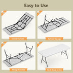 6FT Folding Table 6 Pack, Heavy Duty Fold in Half Plastic Tables with Carry Handle, Portable Indoor Outdoor Utility Table for Party, Picnic, Camping, Banquet, Wedding, RV Travel