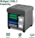 Ottoman with Storage, Square Storage Ottoman for Dorm, Linen Ottomans with Legs for Living Room, Bedroom, 17.7" D x 17.7" W x 19.9" H, Grey